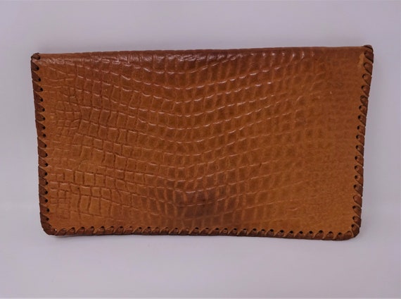 Vintage Leather Envelope Clutch Purse, Caramel Co… - image 1