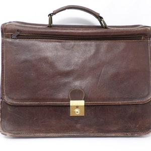 Sacoche vintage en cuir pour homme, mallette en cuir véritable brun foncé, sac messager Français, sac pour ordinateur portable, sac d’affaires, sac pour homme, serrure Amiet