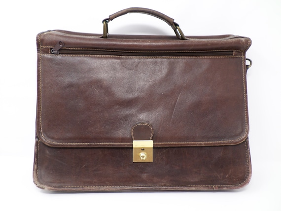 Vintage Mens Leather Satchel, Dark Brown Genuine Leat… - Gem