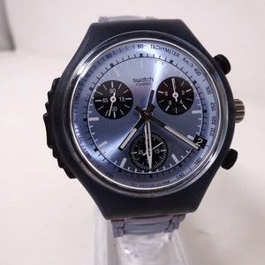 Rare 1999 SWATCH Wristwatch Chrono Alarm SOI402 - TEAMWORK, Swiss Mens Quartz Wrist Watch Chronograph with Alarm and Date, 4 Jewels