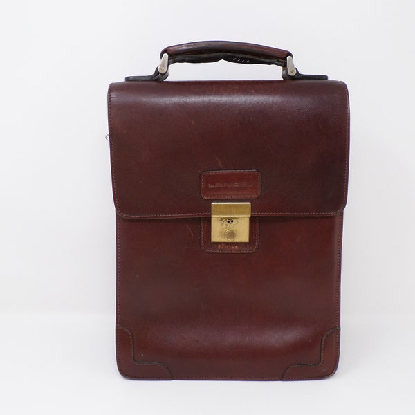 LANCEL Vintage Italy Men's Leather Messenger Bag, Ipad Bag, Cherry Shoulder Bag WITHOUT Strap, Crossbody Bag, Handbag, 1980s Style