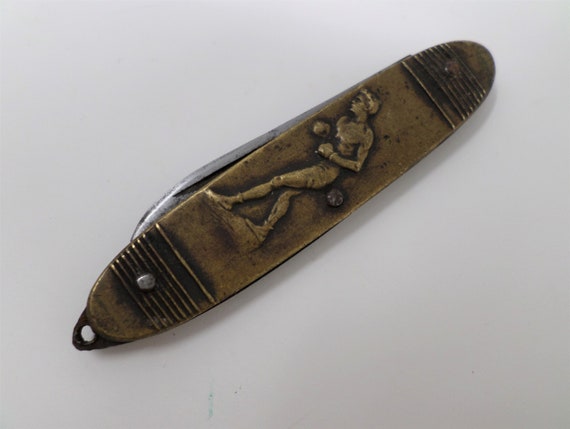 Brass Athlete Pocket Knife Pendant, Vintage French Pocket Knife