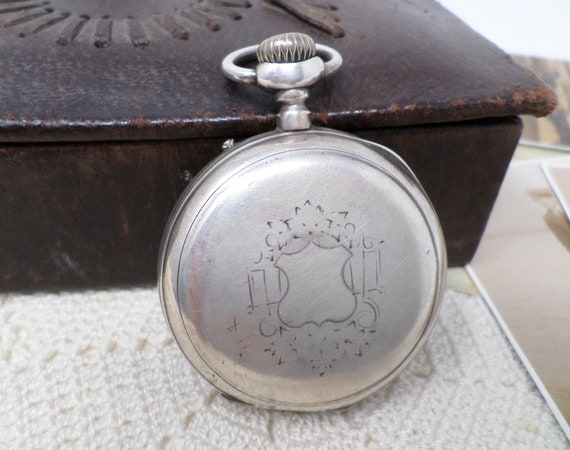 1882 Silver Swiss Pocket Watch, Vintage Pocket Wa… - image 8