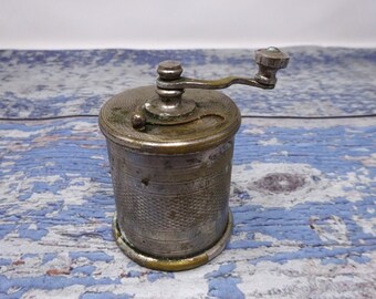 Vintage Spice Grinder, Old Brass Pepper Mill, French Mechanical Grinder, Farmhouse Primitive Kitchen Decor,