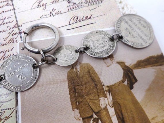 Pocket Watch Vest Chain with Old French  Coins, V… - image 10