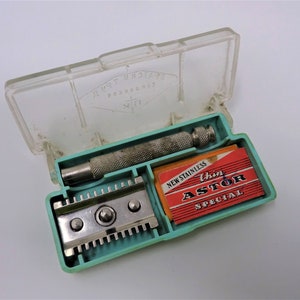 Kit de seguridad vintage Cuchillas de afeitar e inoxidable, Mango de afeitadora, Herramienta de afeitado, Juego de viaje, Regalo del abuelo abuelo, Juego de barbero