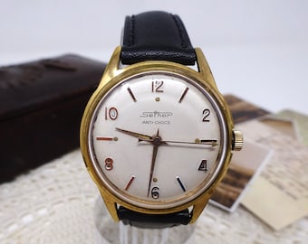 Vintage Swiss Wristwatch Selhor with Gold Plated Case, Retro Mechanical Men&#39;s Wrist Watch in Working Order, 1950s