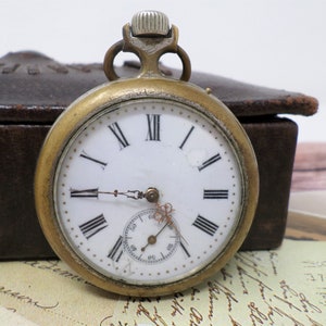 Vintage French Pocket Watch, Antique Men&#39;s Pocket Watch with Porcelain Dial and Mechanical Cylinder Movement, Working, 1900s
