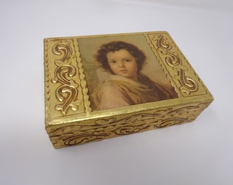 Vintage Italian Florentine Gold Gilded Box, Trinket Jewelry Box, Wooden Ornate Box, Shabby Chic Decor, Victorian Decor,