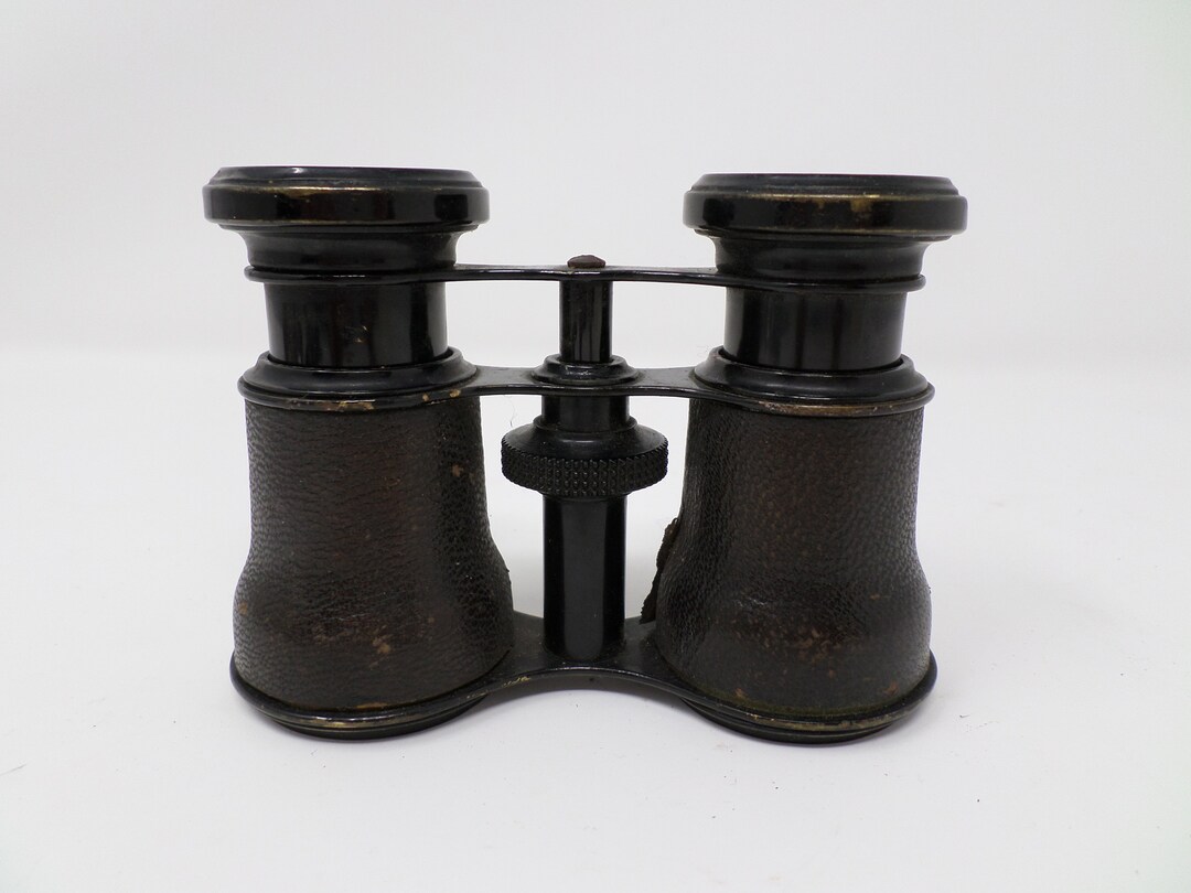Vintage Small Binoculars, Antique French Binoculars With Leather, Military Style, Made in France