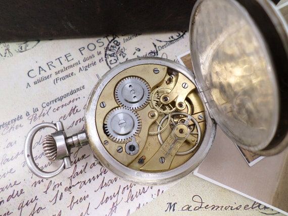 Antique Swiss Silver Pocket Watch, Vintage Men's Pock… - Gem