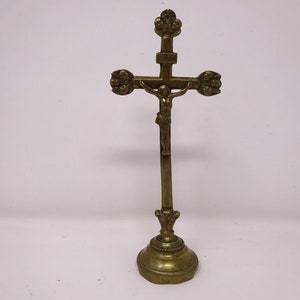 Antique Brass Standing Crucifix, Brass Table Cross, Table Crucifix, Jesus Christ Crucifix, Christianity, Religious Gift Idea