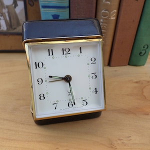 French Travel Alarm Clock Jaz with Leather Case, Vintage Desk Clock, Travelling Clock, French décor, Made in France, Mid Century, 1960s