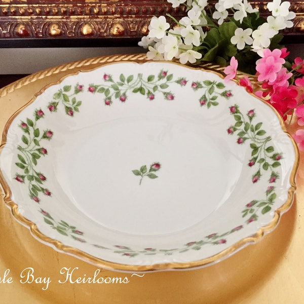 Coupe Soup Bowl,  Edelstein Bavaria, Maria Theresia,  Hedgerose Pattern #17445, Pink Rosebuds, Gold Trim
