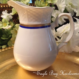 Cream Pitcher, TRIANON, Fine Bohemian China, Made in Czechoslovakia, 8 oz. Blue Stripe,