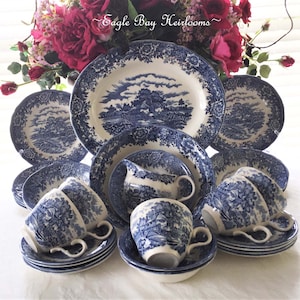 Salem China, English Village Blue, Olde Staffordshire Ironstone, England Transferware, CHOICE of Piece, 1960s