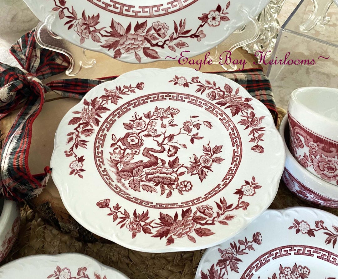 DINNER Plate: J&G Meakin, England, INDIA Pattern, Pink Transferware ...