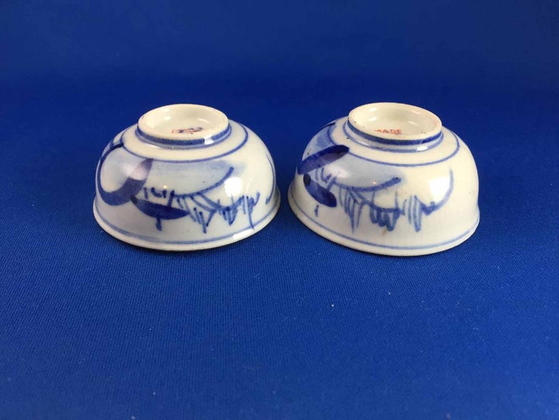 Floral Centers 2 Japanese Hand Painted Cobalt Blue Exterior Designs Open Salts CellarDips
