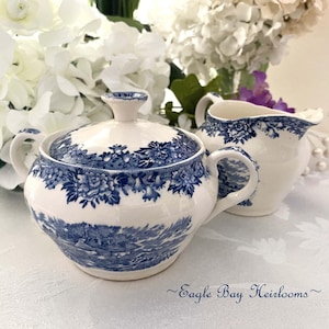 Salem China English Village Blue Transferware: Creamer or Sugar Bowl