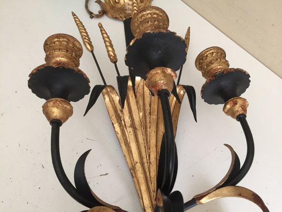 Mid 20th C. Italian Regency 3 arm Candle Wall Sconce Sword Wheat