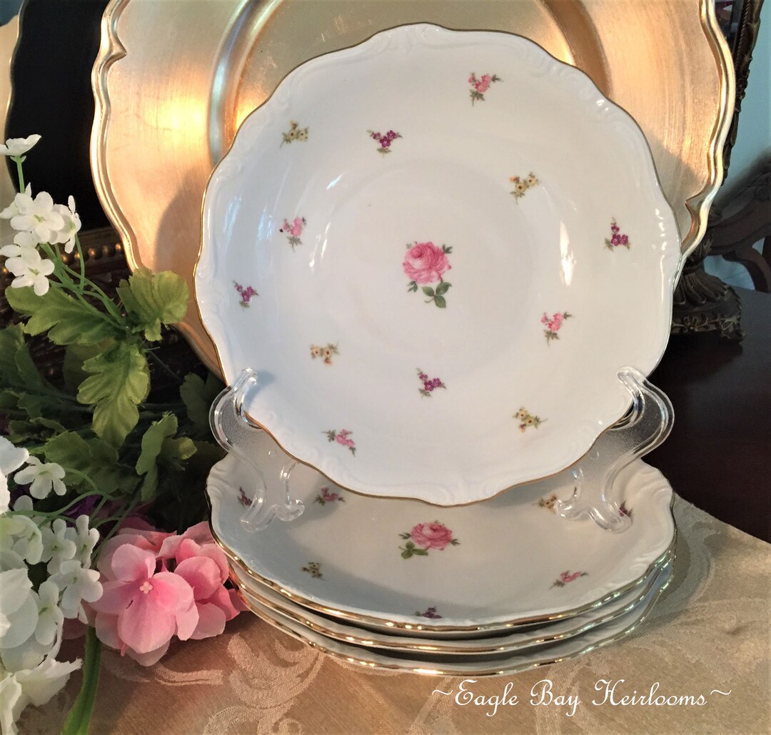 Johann Haviland, Rosebud, 4 COUPE SOUP BOWLS, Bavaria, Germany, Fine