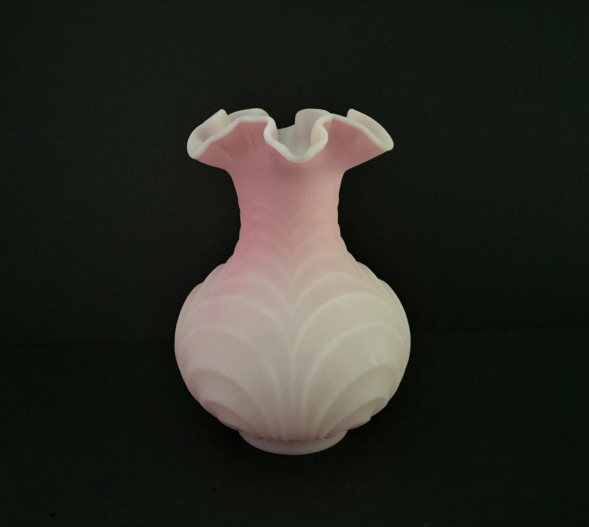 Fenton Aqua Crest Ruffle Pink Floral Vase/bright Colorful Decor 