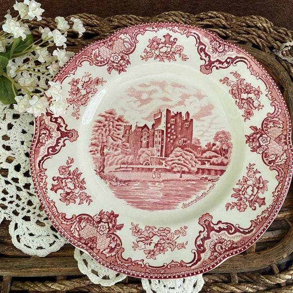 Dinner Plate, Johnson Bros. England, Old Britain Castles, Pink Transferware, Newer Green Backstamp, 10" Diameter