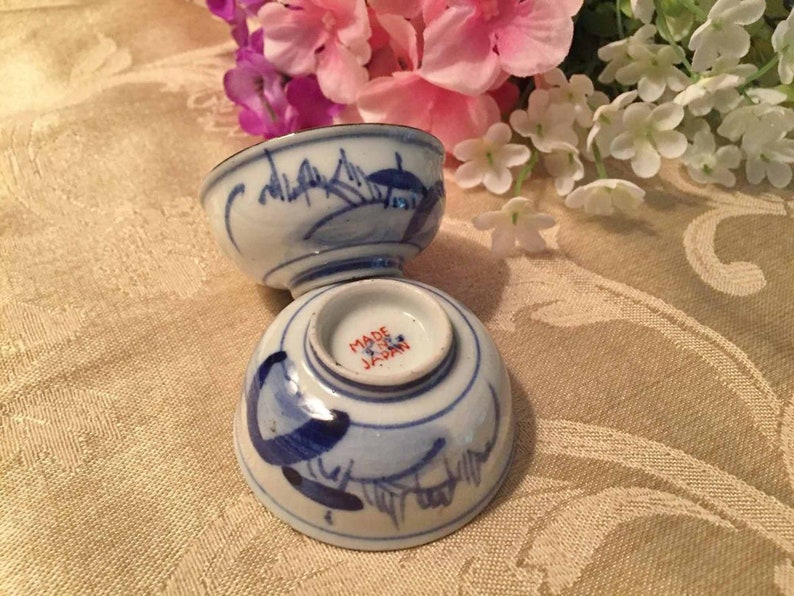 Floral Centers 2 Japanese Hand Painted Cobalt Blue Exterior Designs Open Salts CellarDips