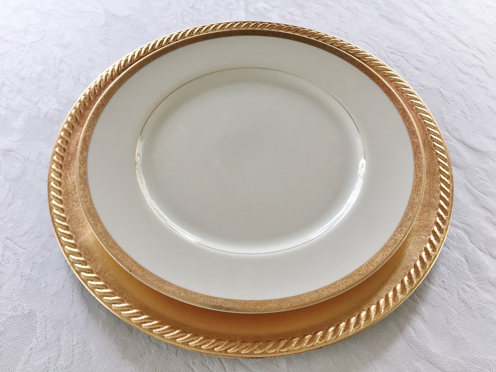 Mikasa Colony Gold Dinner / Charger Plate Ivory China Etsy