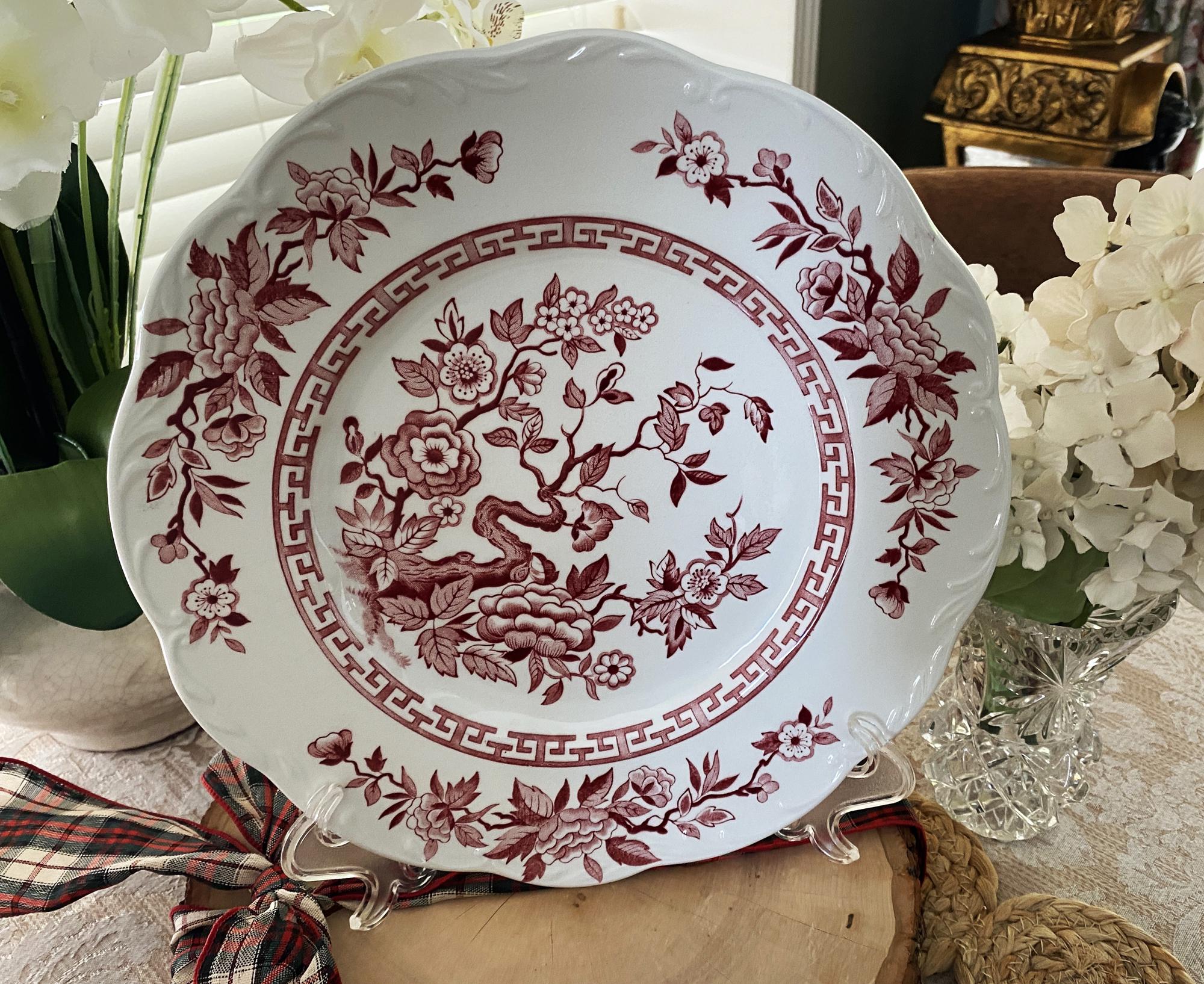 DINNER Plate: J&G Meakin, England, INDIA Pattern, Pink Transferware ...