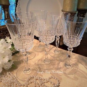 Set 6/Cristal D&#39;Arques-Durand, France, Water Goblets &quot;Villeneuve&quot;, Elegant Crystal Wine Stemware Glasses 8 Oz.