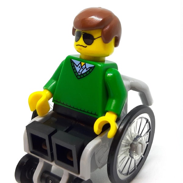 Man Boy Minifigure in Wheelchair - Made From LEGO