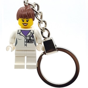 女性科学者研究者ミニフィギュアキーチェーン - LEGOパーツで手作り