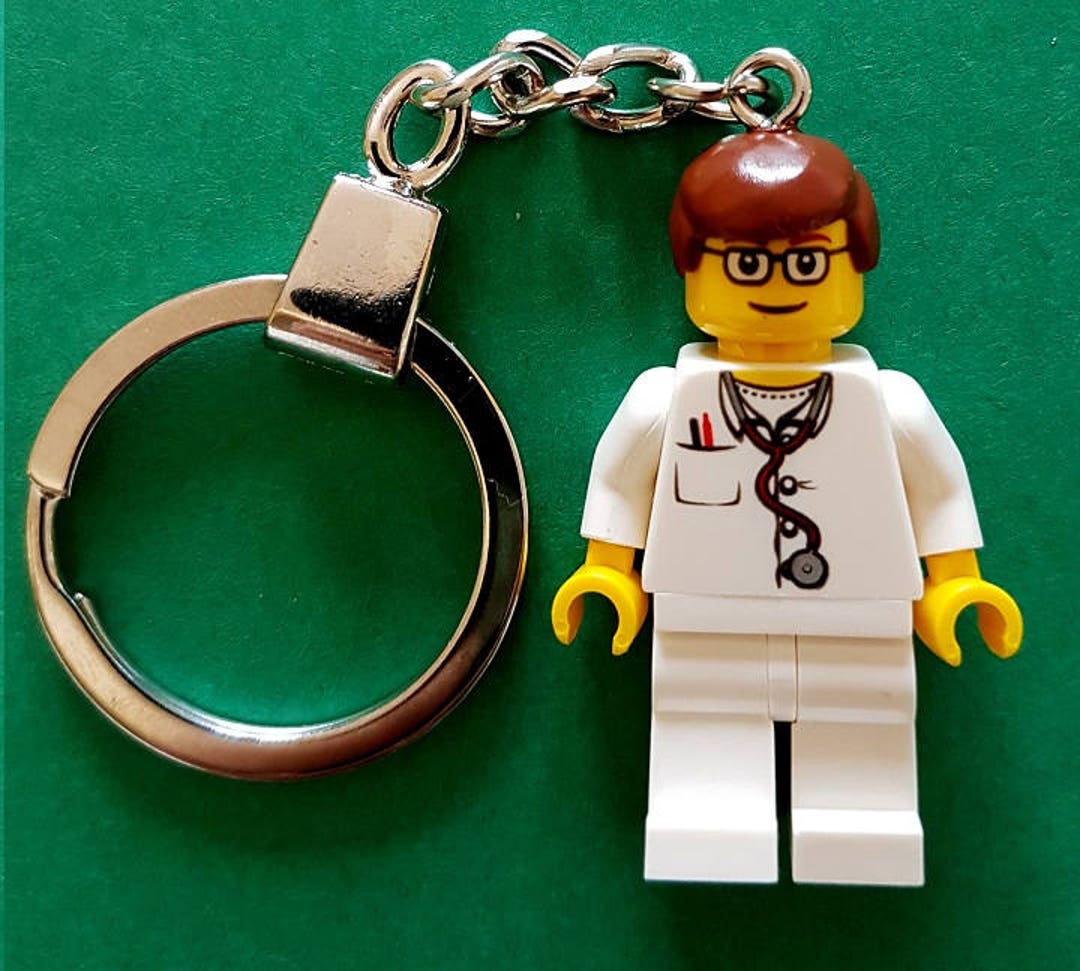 Male Nurse Doctor Minifigure Keychain Handmade Made From LEGO Parts 