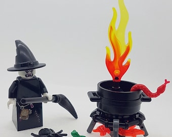 LEGO Halloween Vampire Witch Minifigure and  Cauldron with Accessories