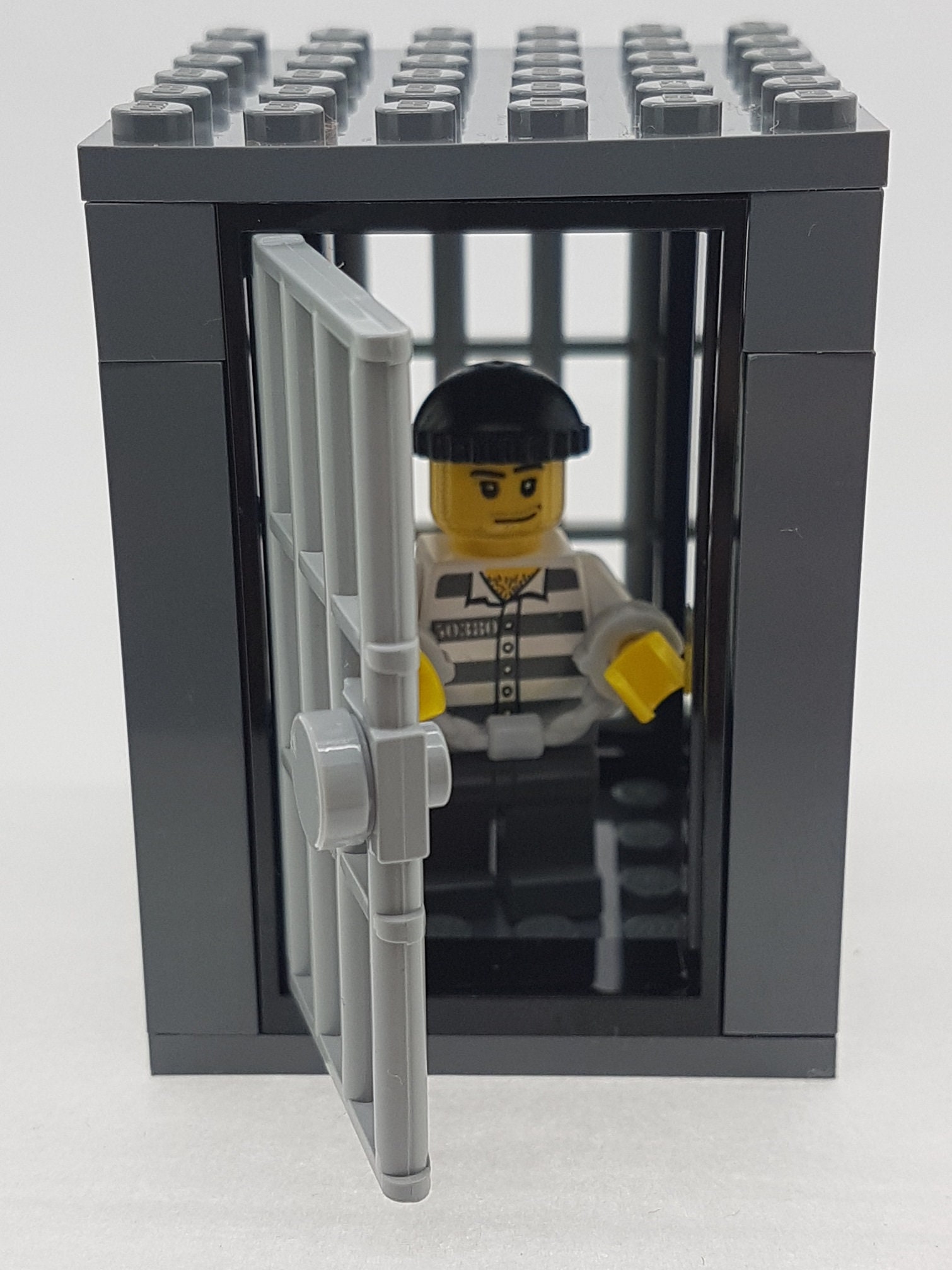 Prison Cell Jail With Criminal Minifigure in Handcuffs Made From