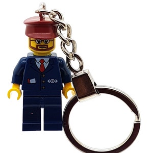Train Station Worker Minifigure Keychain - Handmade made from LEGO Parts