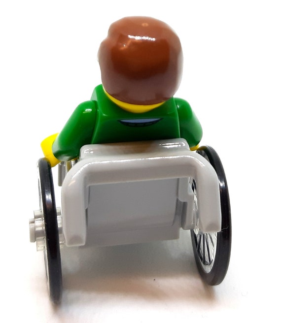 Man Boy Minifigure in Wheelchair Made From LEGO