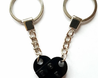 Black Love Heart Keychain Keyring Valentines Present Gift Birthday Made From LEGO Parts