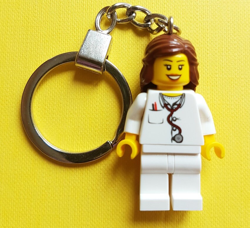 Female Nurse Doctor Minifigure Keychain With Brown Hair Handmade