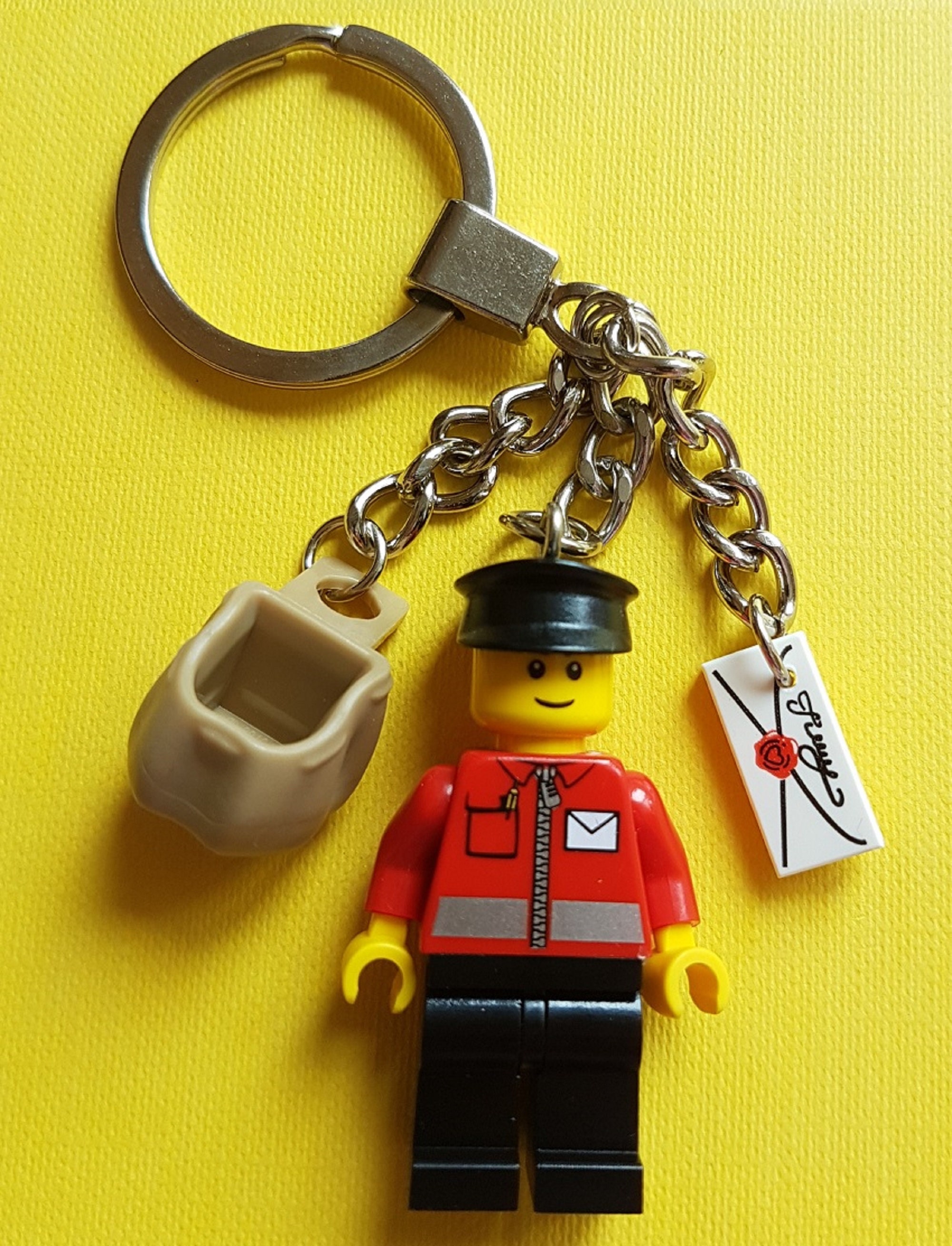 Postman Minifigure with Sack and Letter Keychain Handmade Made From LEGO  Parts 