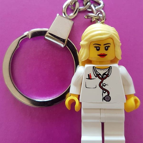 Female Nurse Doctor Minifigure Keychain - Handmade made from LEGO Parts