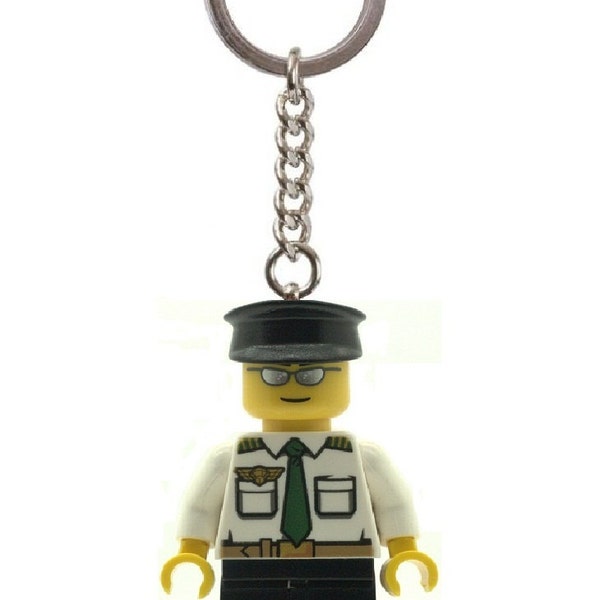 Airline Pilot Minifigure in White Shirt Keychain Custom made with LEGO parts