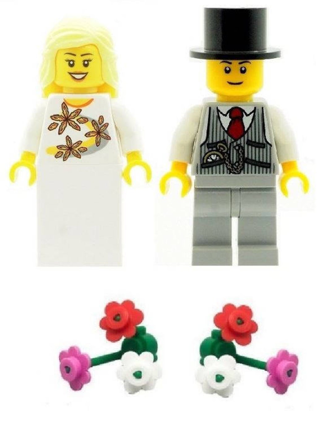 Minifigure della sposa con capelli biondi e dello sposo con gilet con fiori  realizzati con parti LEGO -  Italia