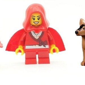 Red Riding Hood with Dog / Wolf and Basket with Flowers, Made From LEGO Parts