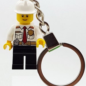 Fireman Minifigure in White Shirt Keychain Custom made with LEGO parts