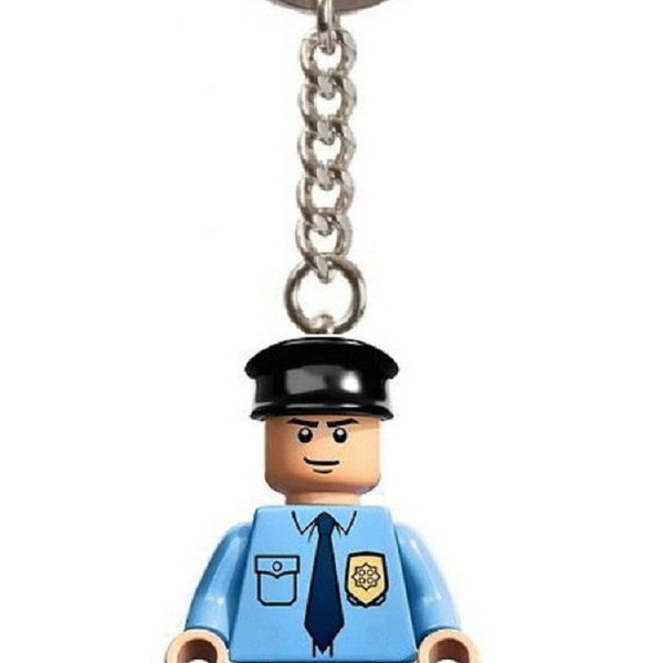 Batman Arkham Asylum Security Guard Police Officer Minifigure Keychain - Made with LEGO parts