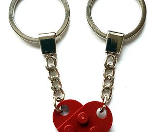 Dark Red Love Heart Keychain Keyring Valentines Present Gift Birthday Made From LEGO Parts