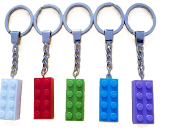 5 X Brick Keychains Keyrings (2x4 Stud) Mixed Colours NEW Party