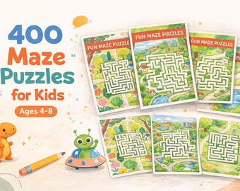 400 łamigłówek labiryntowych dla dzieci w wieku 4-8 lat | 4 rozmiary, plik PDF do druku (pobranie cyfrowe)